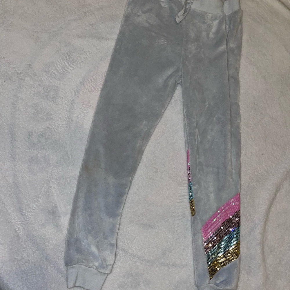 Kidtopia girls size 10/12 gray sequined faux fur jogger pants